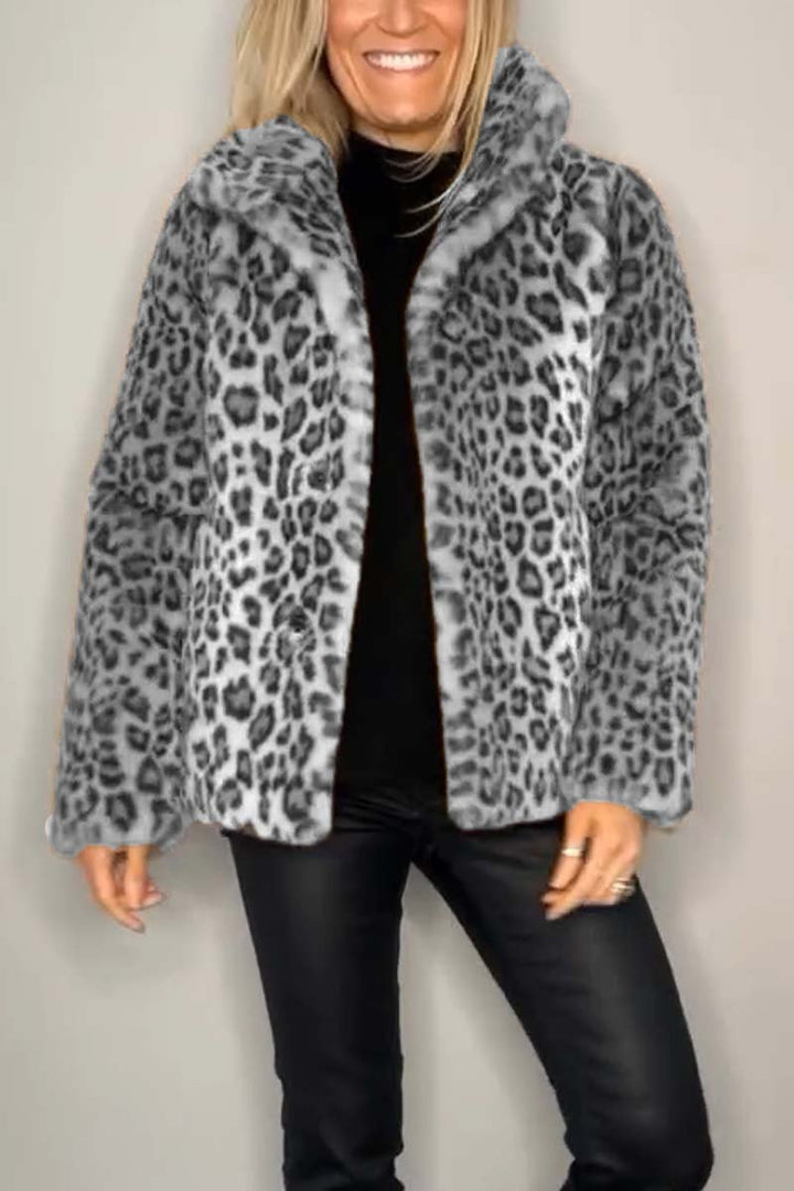 Women's Leopard Print Faux Fur Longline Winter Coat