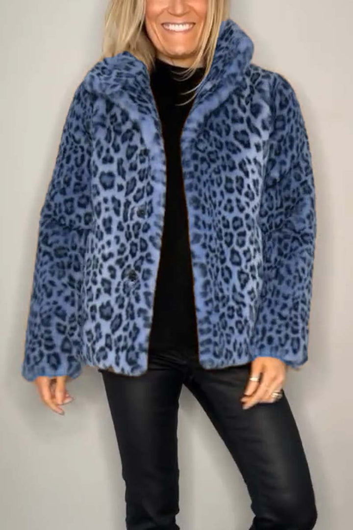 Women's Leopard Print Faux Fur Longline Winter Coat