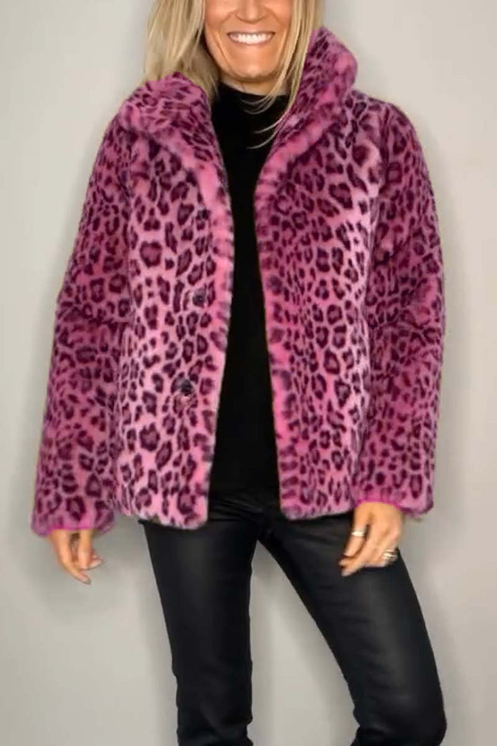 Women's Leopard Print Faux Fur Longline Winter Coat