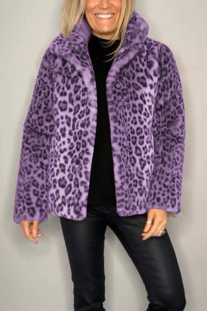 Women's Leopard Print Faux Fur Longline Winter Coat