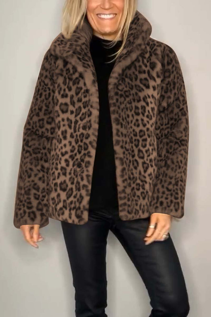 Women's Leopard Print Faux Fur Longline Winter Coat
