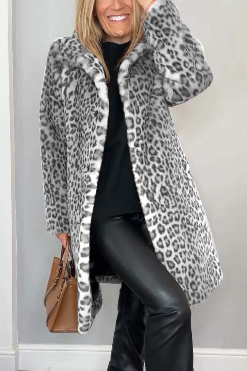 Women's Leopard Print Faux Fur Longline Winter Coat