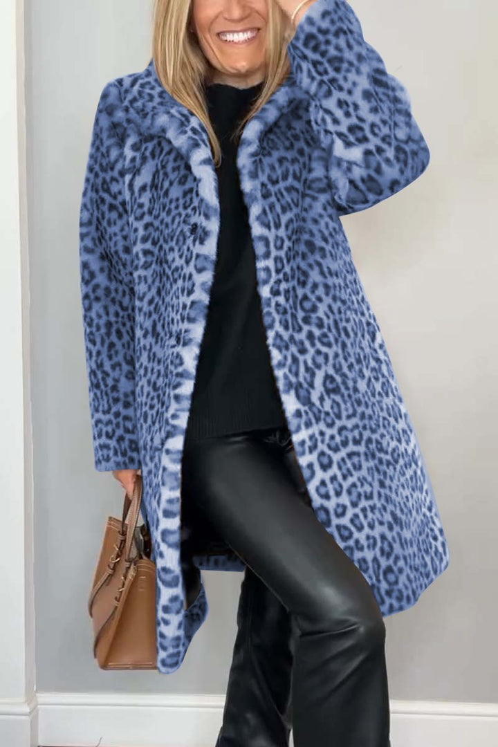 Women's Leopard Print Faux Fur Longline Winter Coat