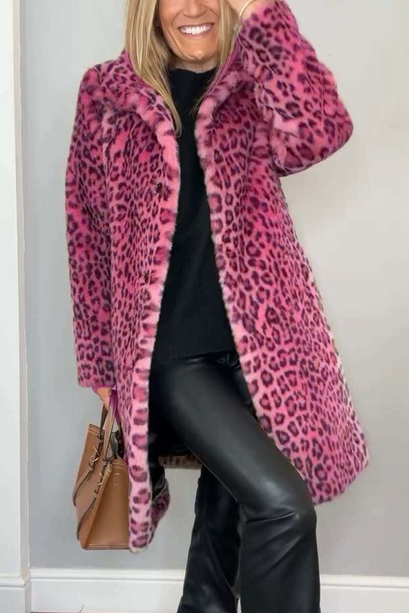 Women's Leopard Print Faux Fur Longline Winter Coat
