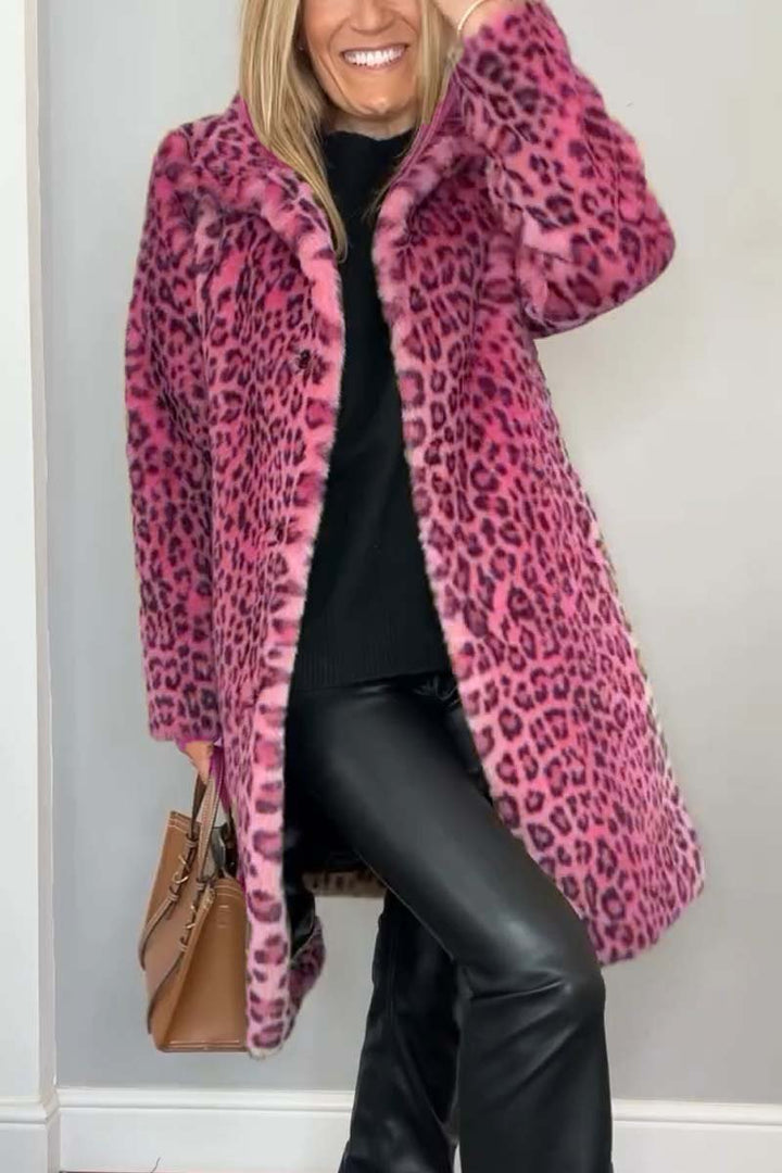 Women's Leopard Print Faux Fur Longline Winter Coat