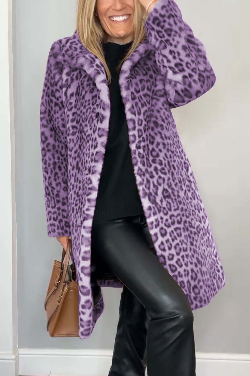 Women's Leopard Print Faux Fur Longline Winter Coat