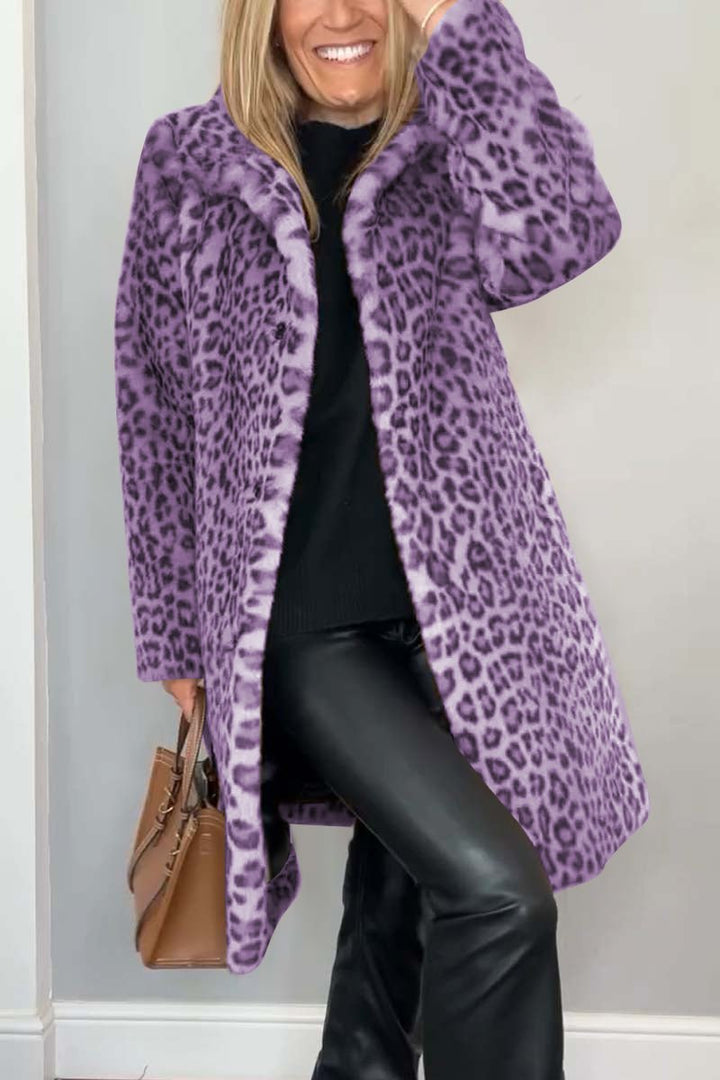 Women's Leopard Print Faux Fur Longline Winter Coat