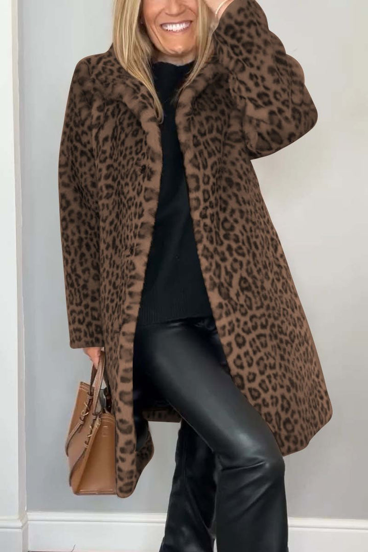 Women's Leopard Print Faux Fur Longline Winter Coat