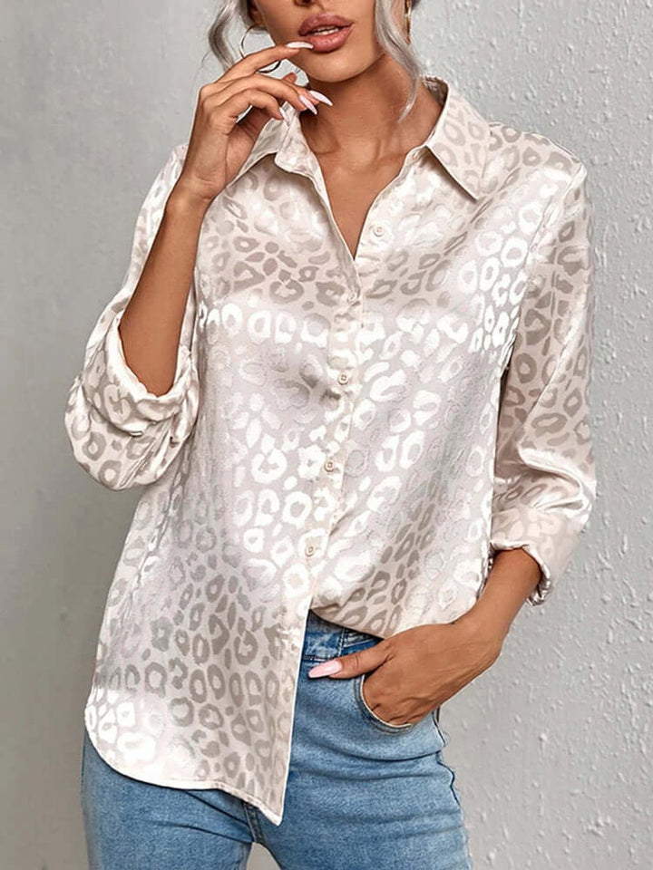 Women's Leopard Print Jacquard Long-Sleeve Blouse