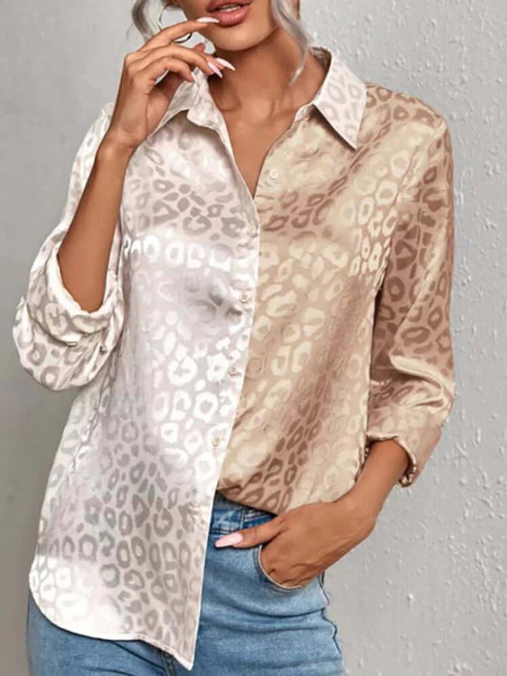 Women's Leopard Print Jacquard Long-Sleeve Blouse