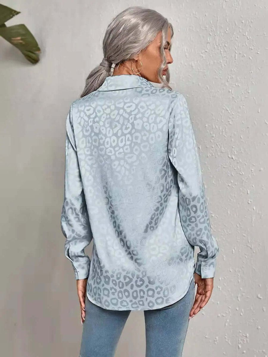 Women's Leopard Print Jacquard Long-Sleeve Blouse