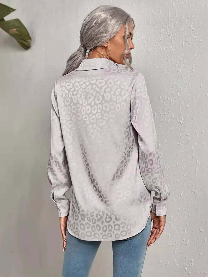 Women's Leopard Print Jacquard Long-Sleeve Blouse