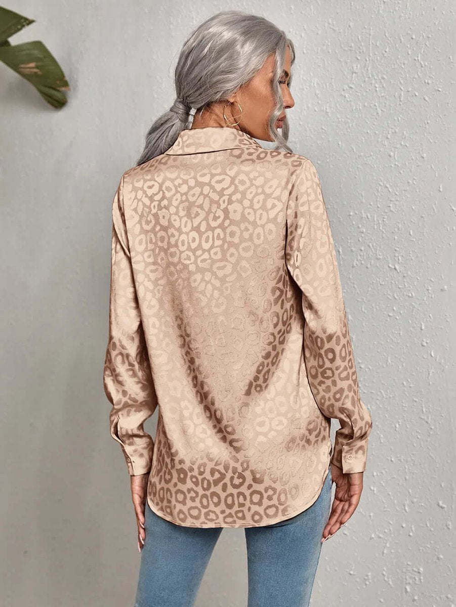 Women's Leopard Print Jacquard Long-Sleeve Blouse