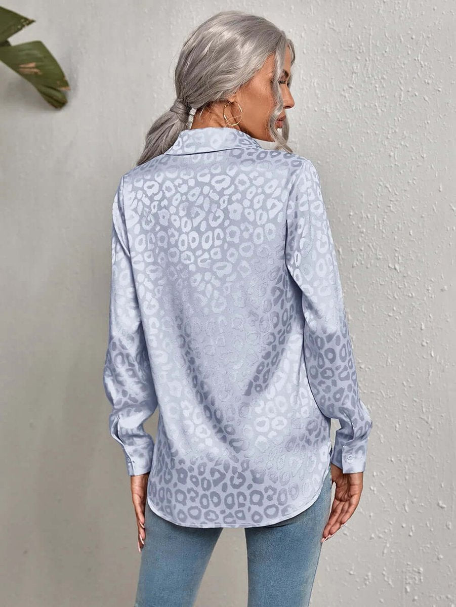Women's Leopard Print Jacquard Long-Sleeve Blouse