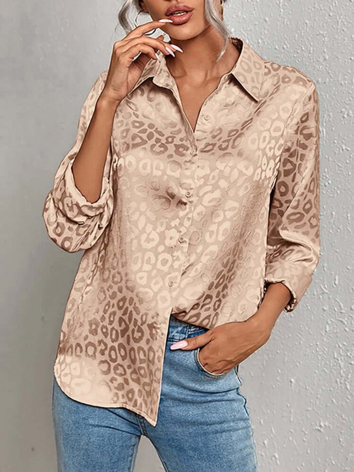 Women's Leopard Print Jacquard Long-Sleeve Blouse