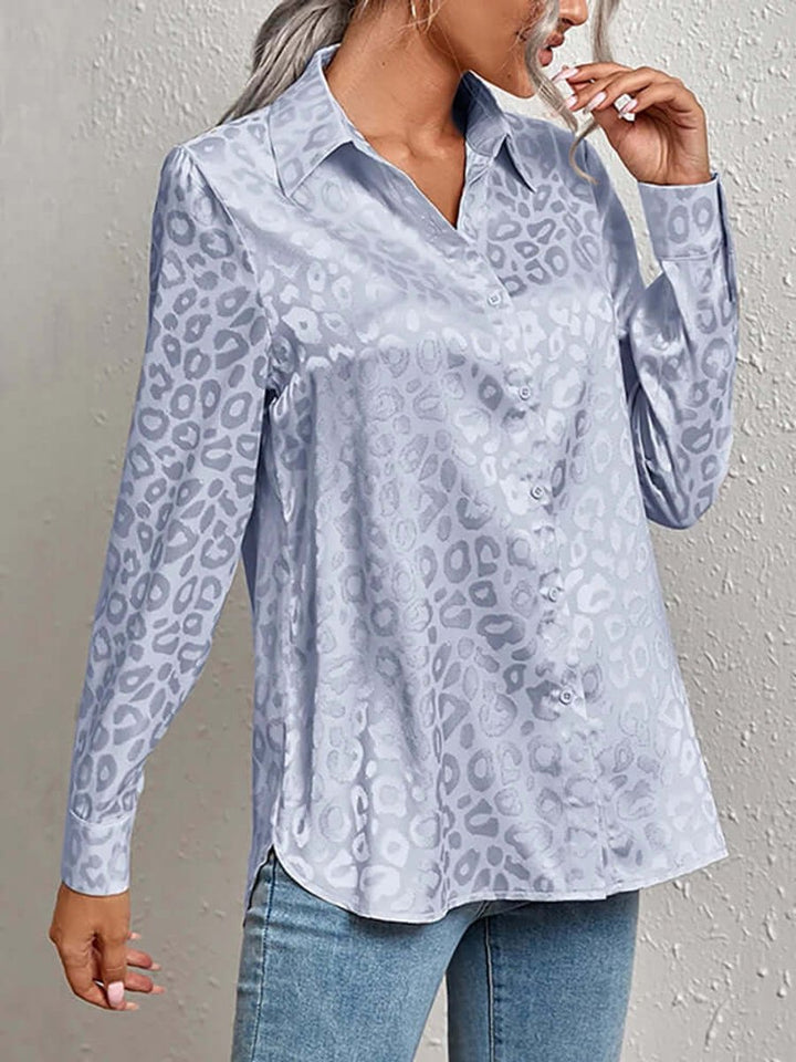 Women's Leopard Print Jacquard Long-Sleeve Blouse