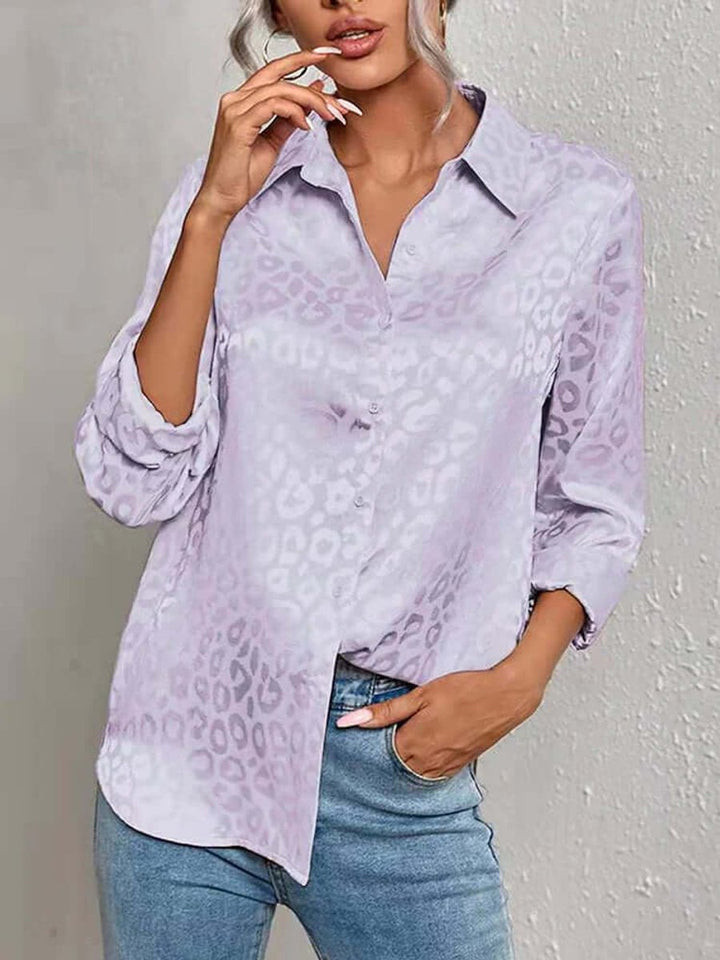 Women's Leopard Print Jacquard Long-Sleeve Blouse