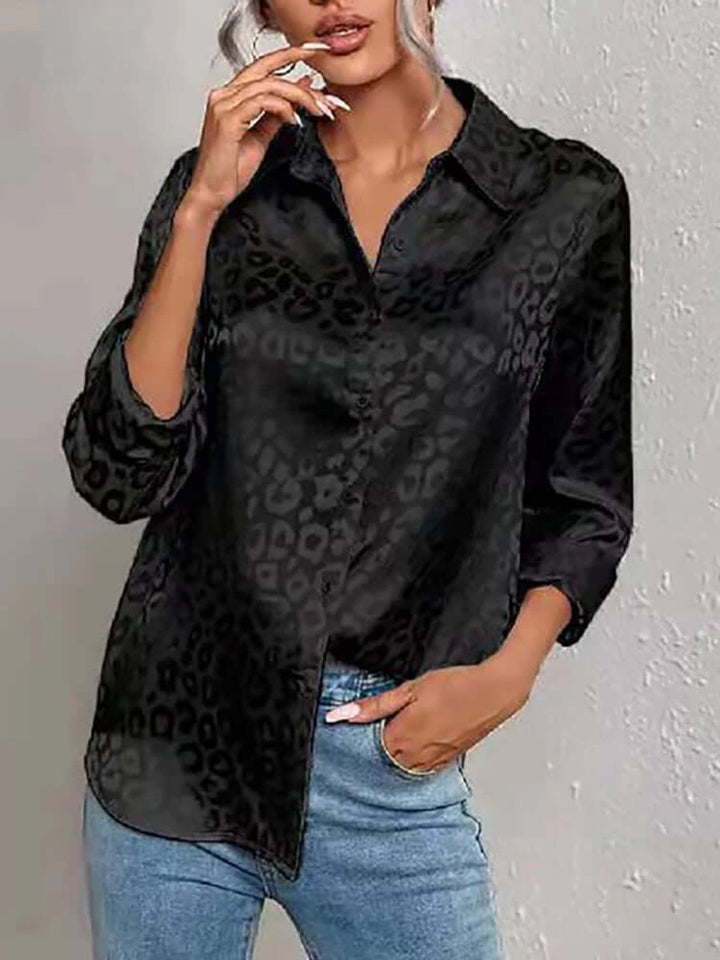 Women's Leopard Print Jacquard Long-Sleeve Blouse