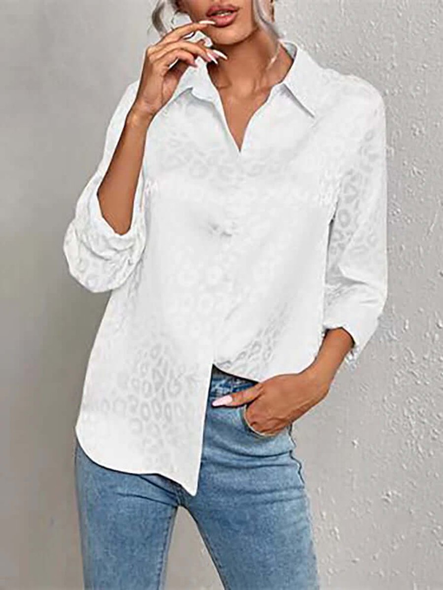 Women's Leopard Print Jacquard Long-Sleeve Blouse
