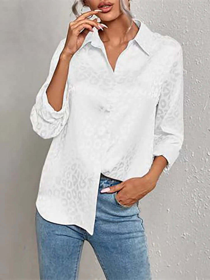 Women's Leopard Print Jacquard Long-Sleeve Blouse