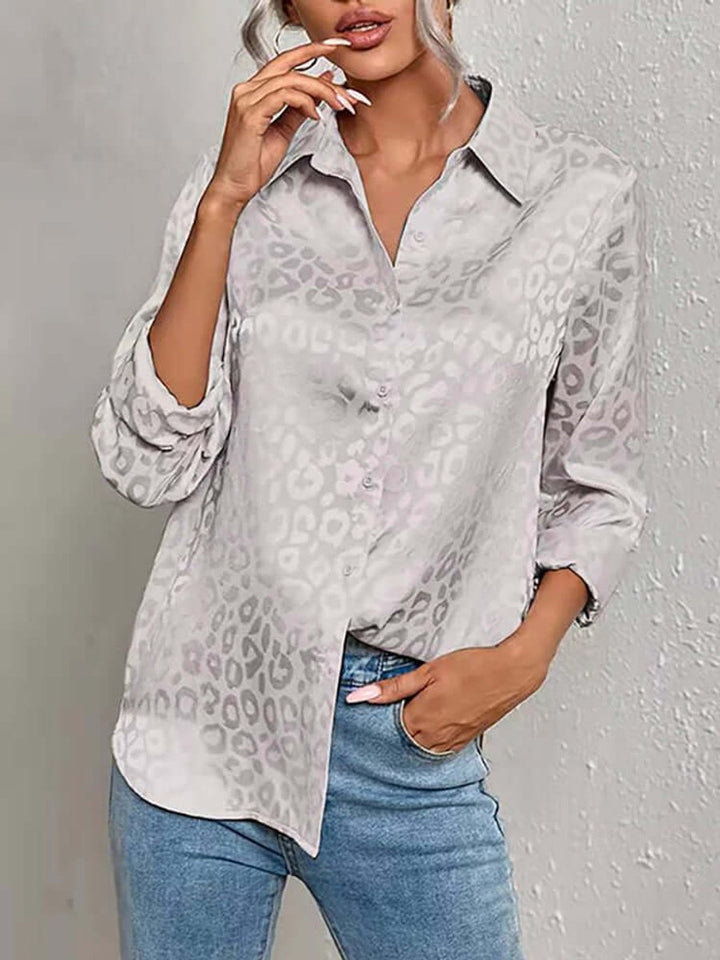 Women's Leopard Print Jacquard Long-Sleeve Blouse