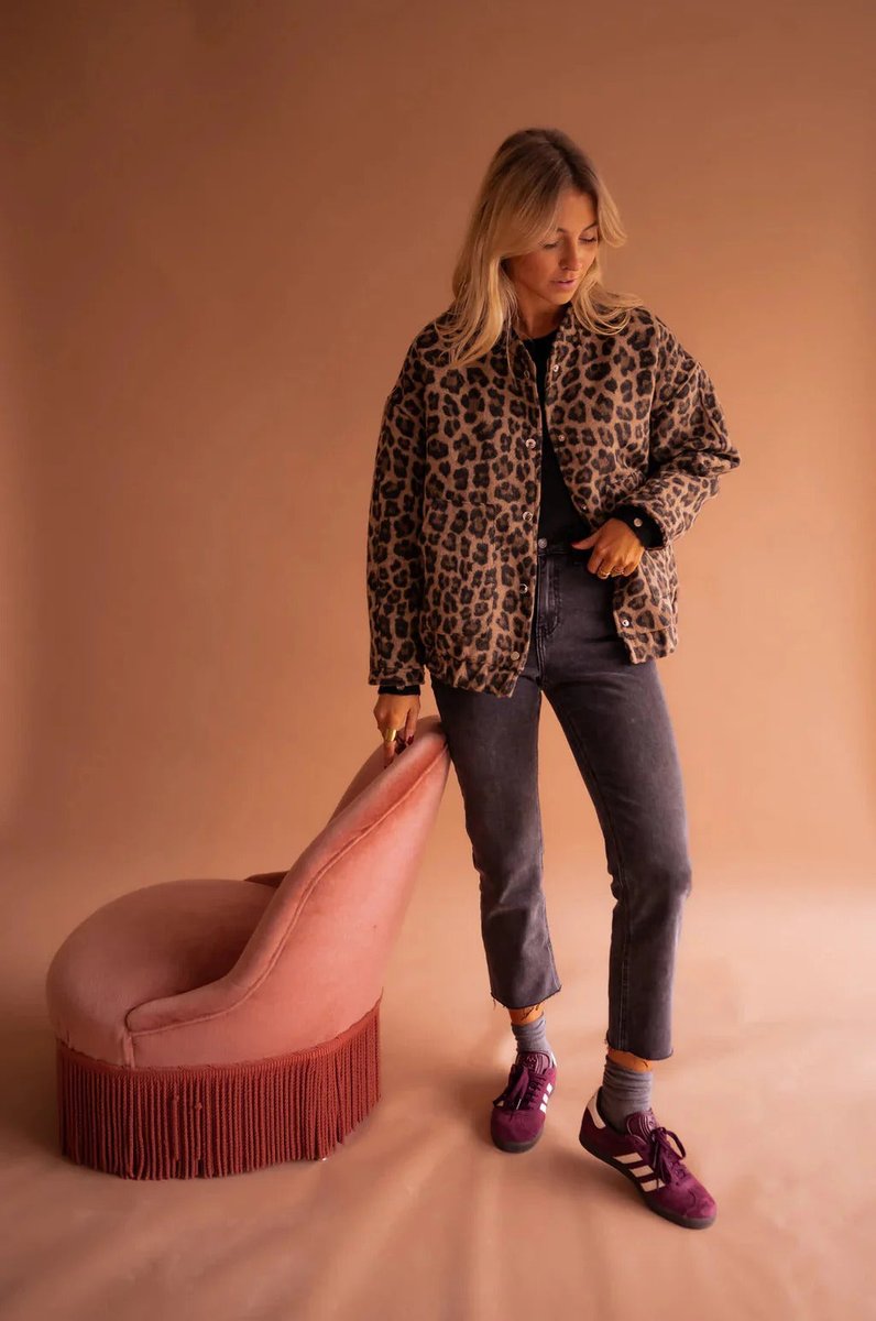 Women's Leopard Print Snap-Front Relaxed Bomber Coat Jacket