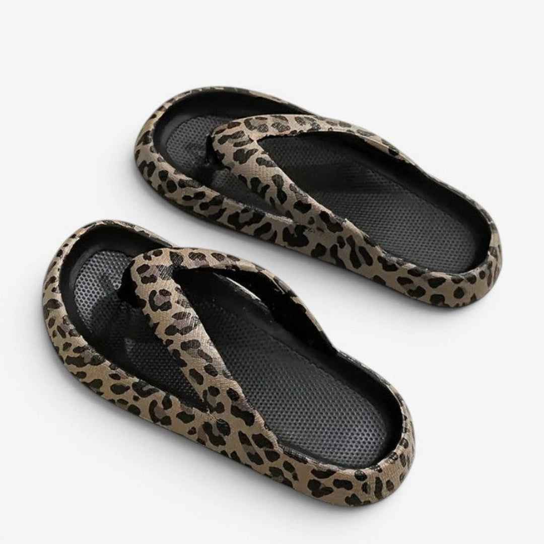 Women's Leopard Print Toe-Strap Flat Slip-On Slippers