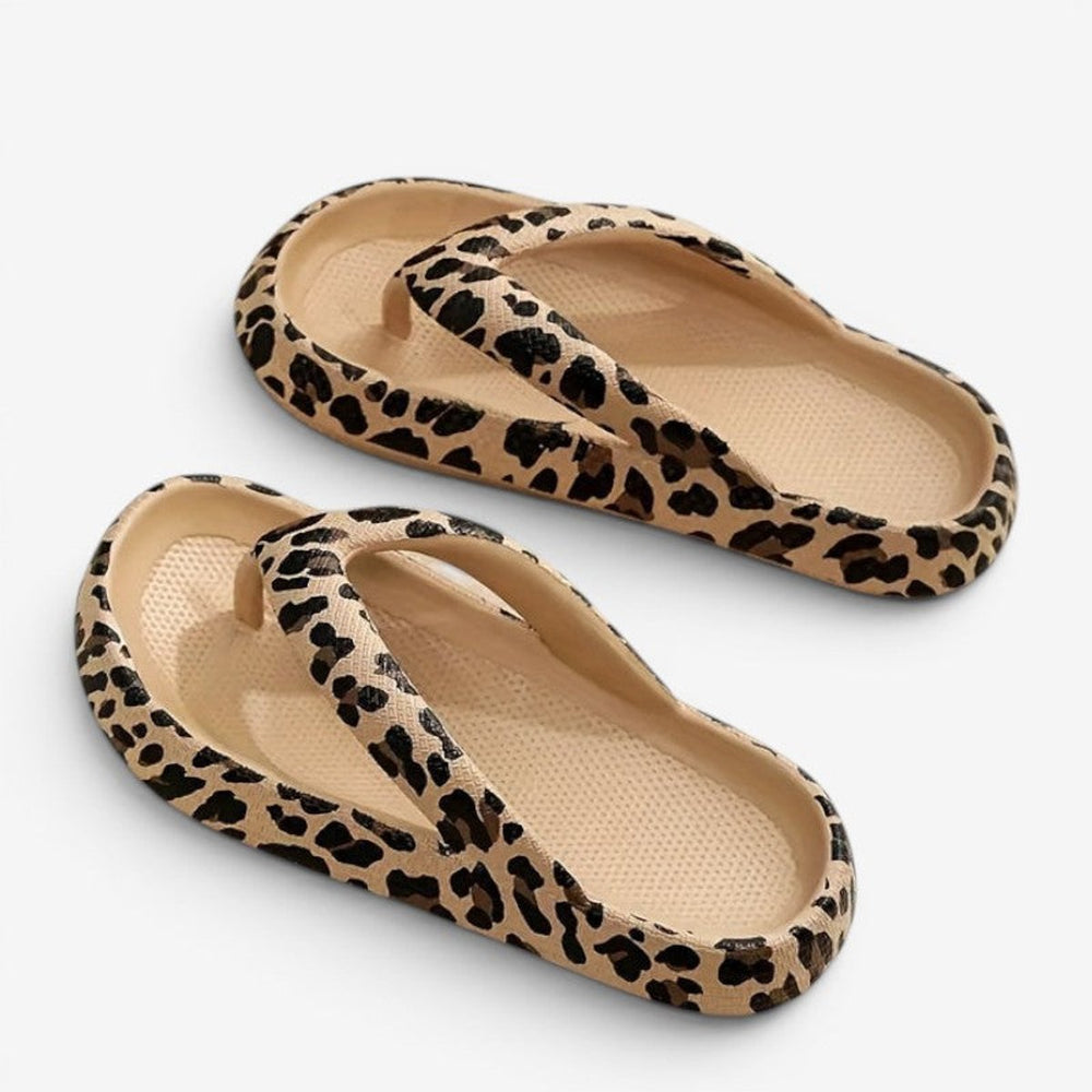 Women's Leopard Print Toe-Strap Flat Slip-On Slippers