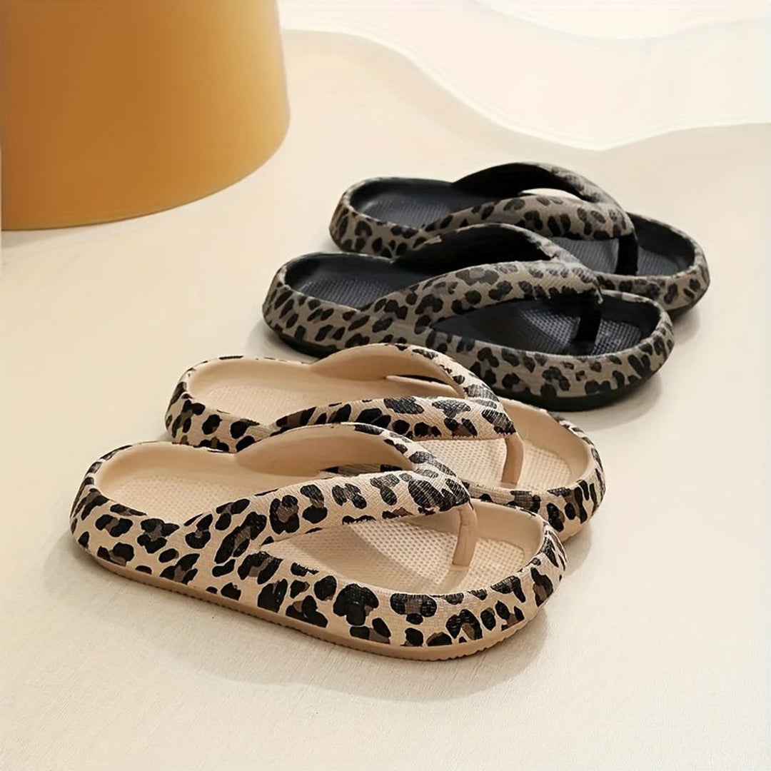 Women's Leopard Print Toe-Strap Flat Slip-On Slippers