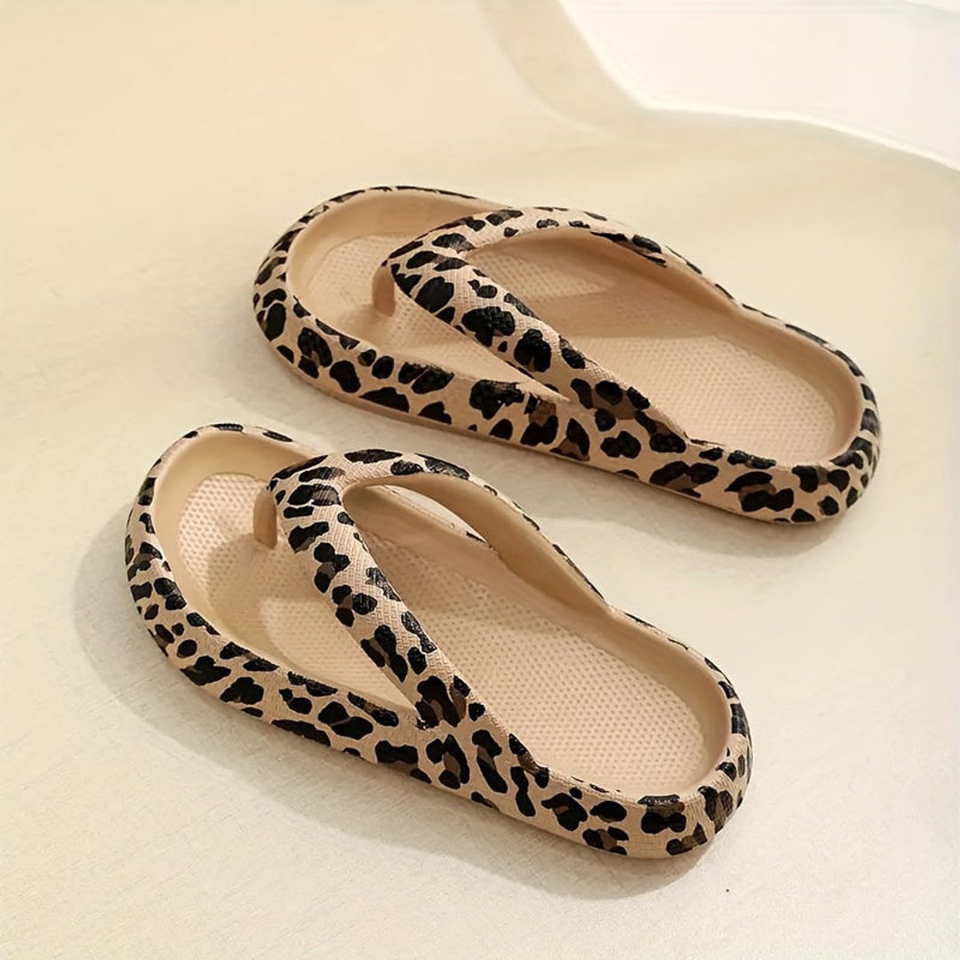 Women's Leopard Print Toe-Strap Flat Slip-On Slippers