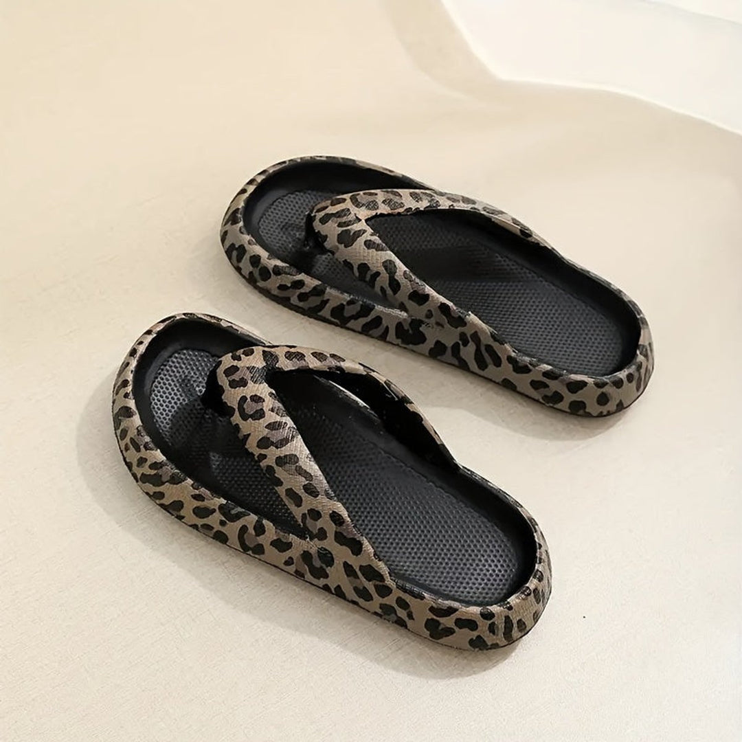 Women's Leopard Print Toe-Strap Flat Slip-On Slippers