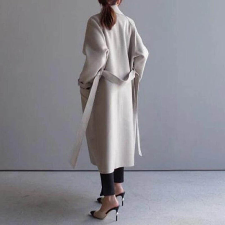 Women's Long Double-Breasted Wool Coat Belted Trench