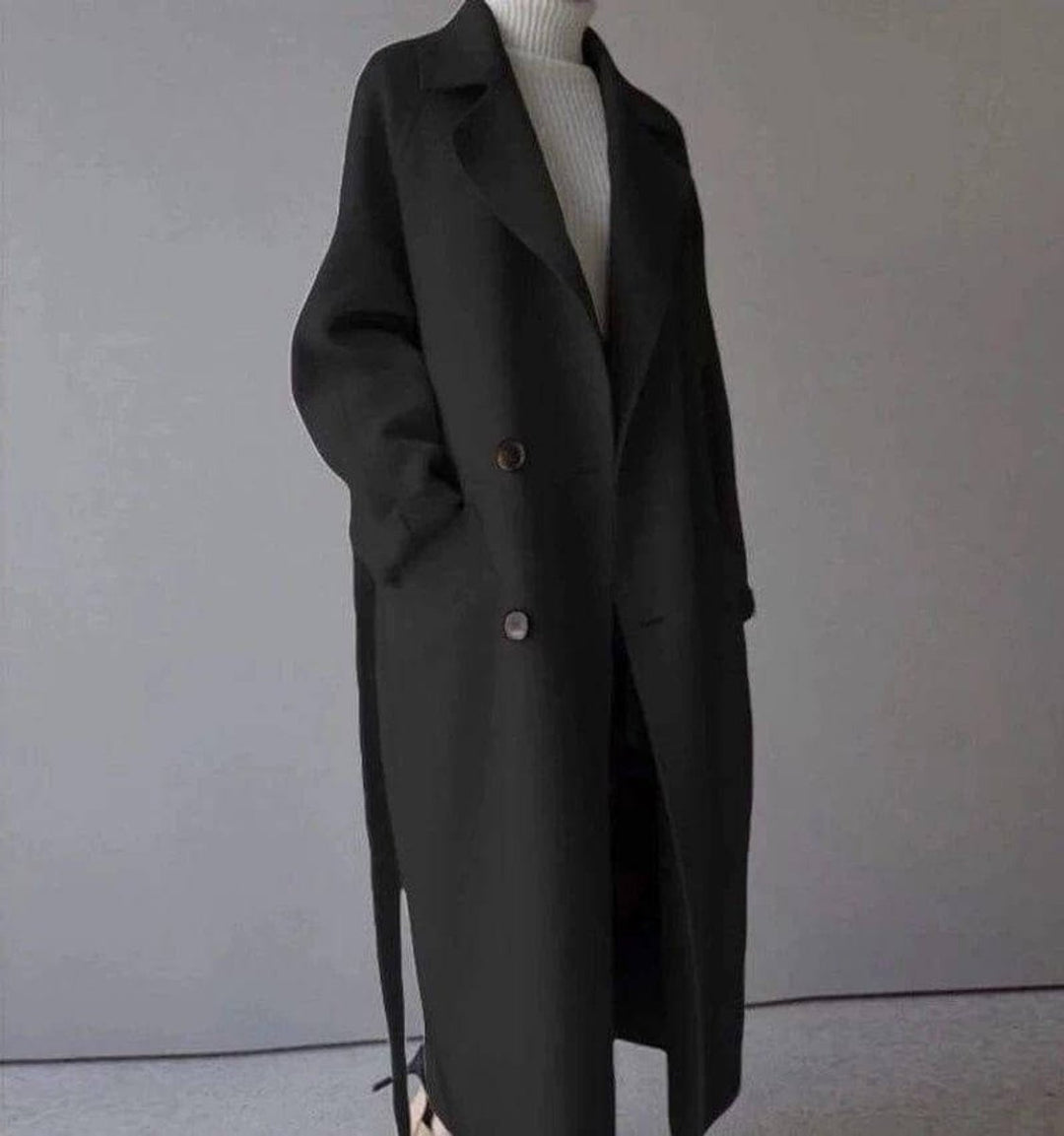 Women's Long Double-Breasted Wool Coat Belted Trench