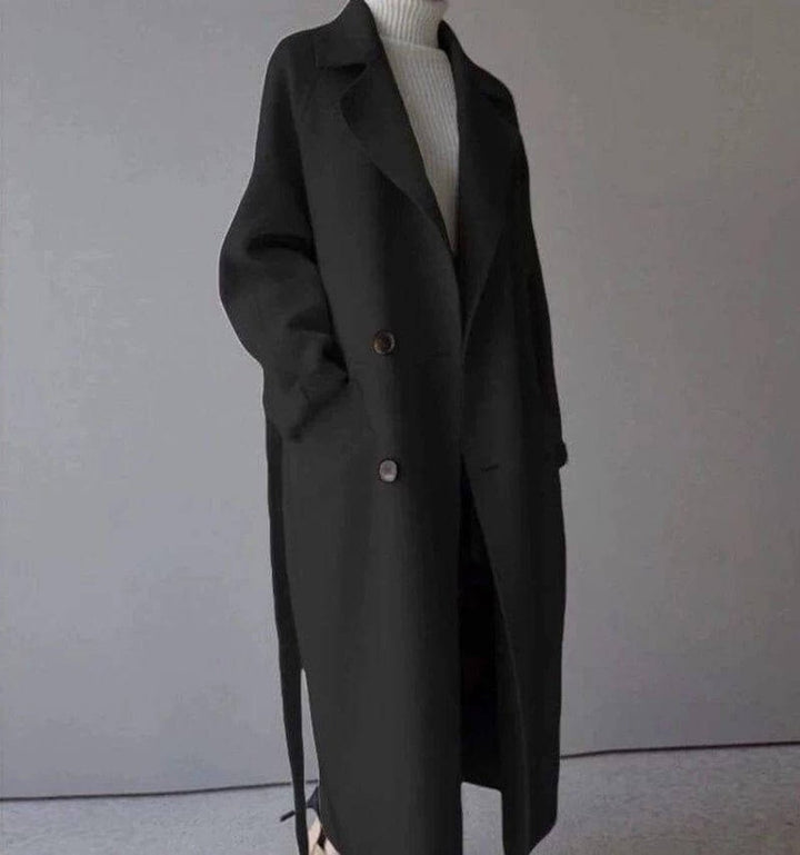 Women's Long Double-Breasted Wool Coat Belted Trench