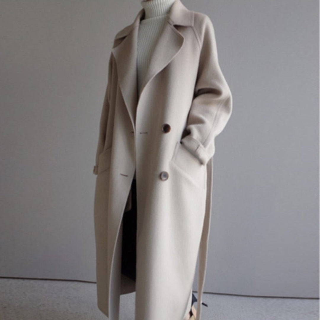 Women's Long Double-Breasted Wool Coat Trench Coat
