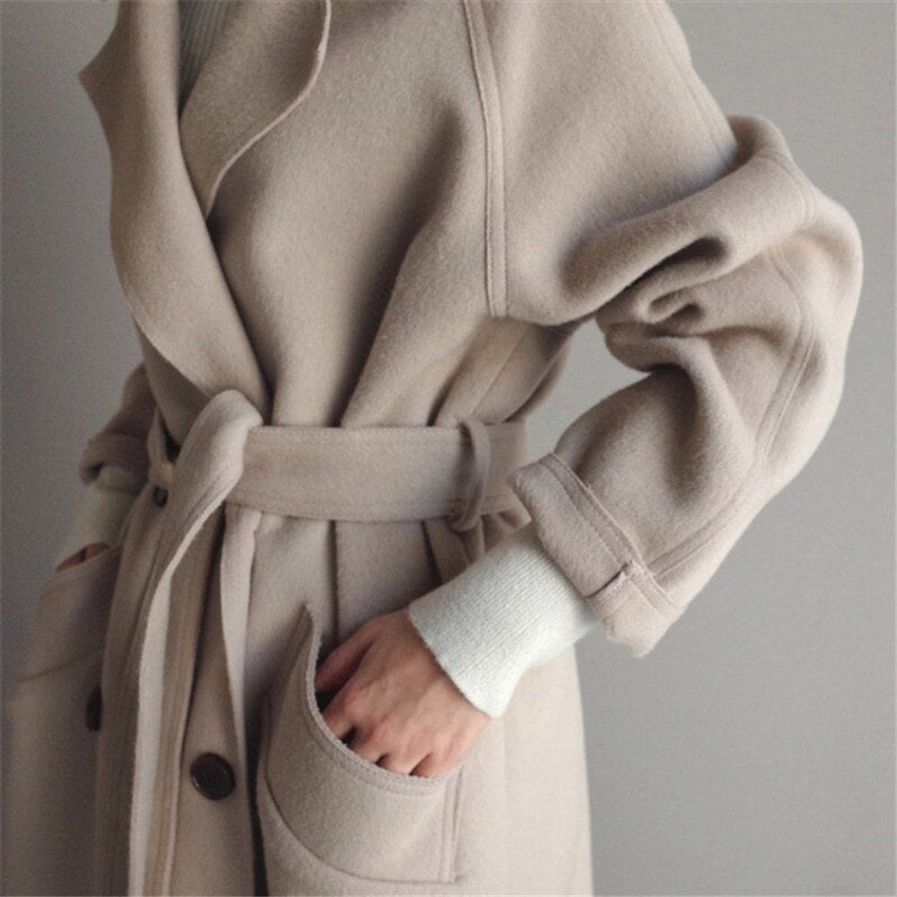 Women's Long Double-Breasted Wool Coat Trench Coat