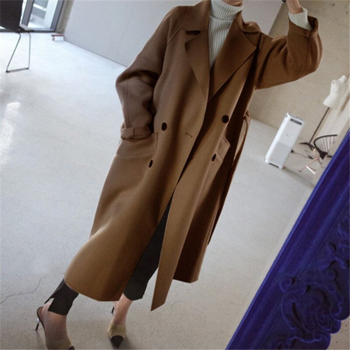 Women's Long Double-Breasted Wool Coat Trench Coat
