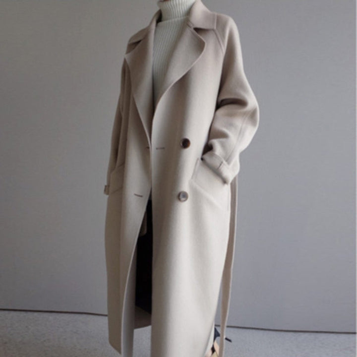 Women's Long Double-Breasted Wool Coat Trench Coat