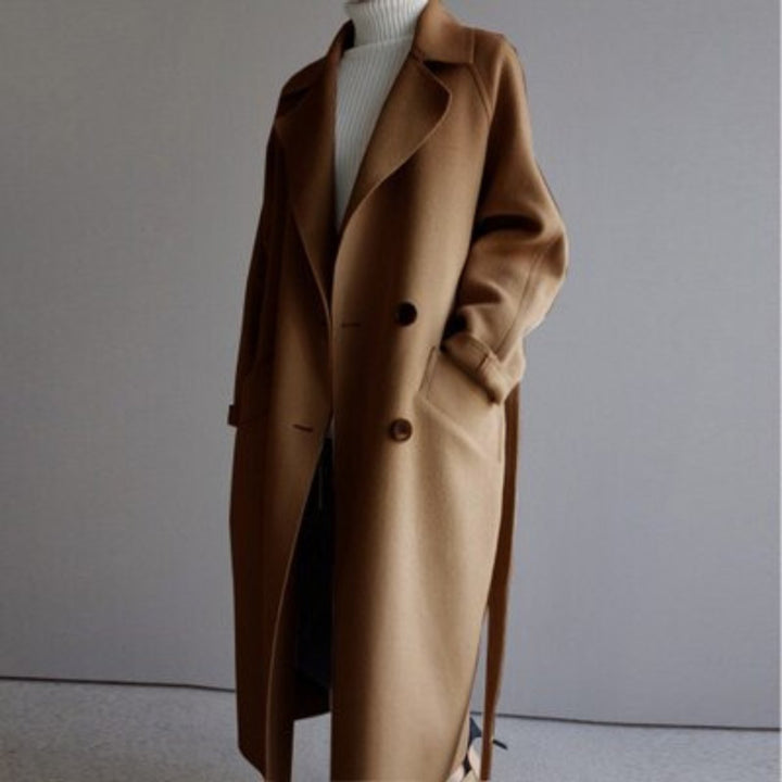Women's Long Double-Breasted Wool Coat Trench Coat