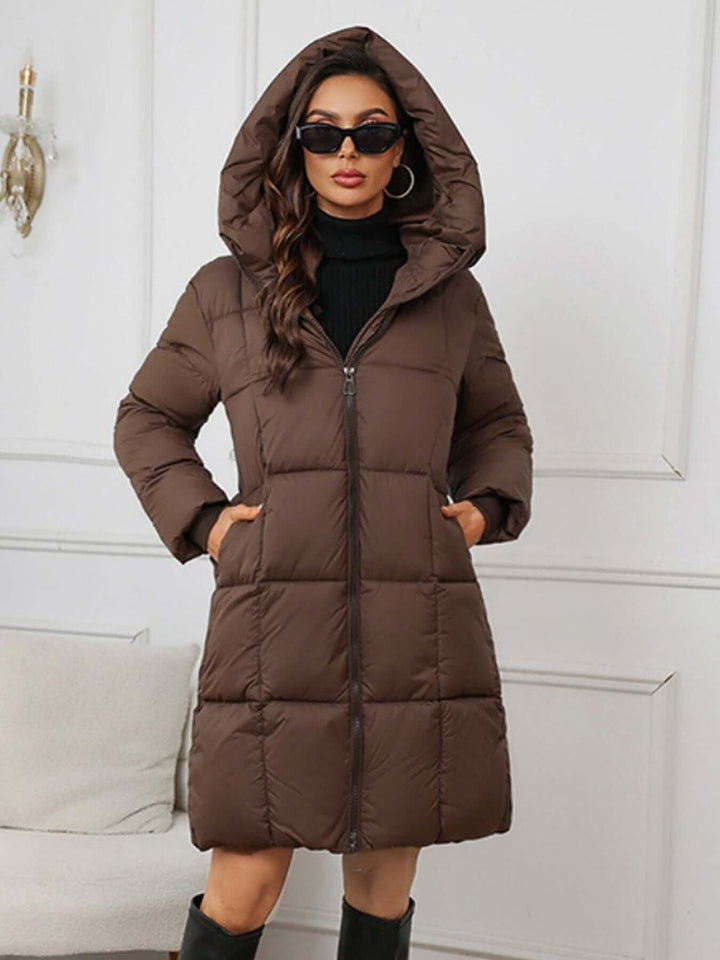 Women's Long Hooded Quilted Ladies Puffer Jacket Coat