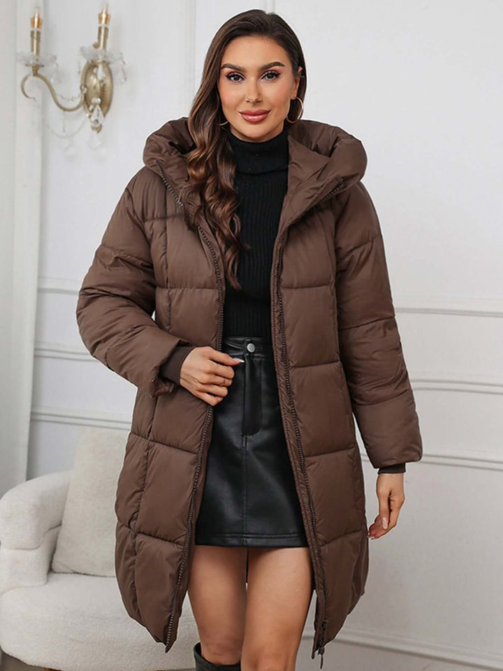 Women's Long Hooded Quilted Ladies Puffer Jacket Coat