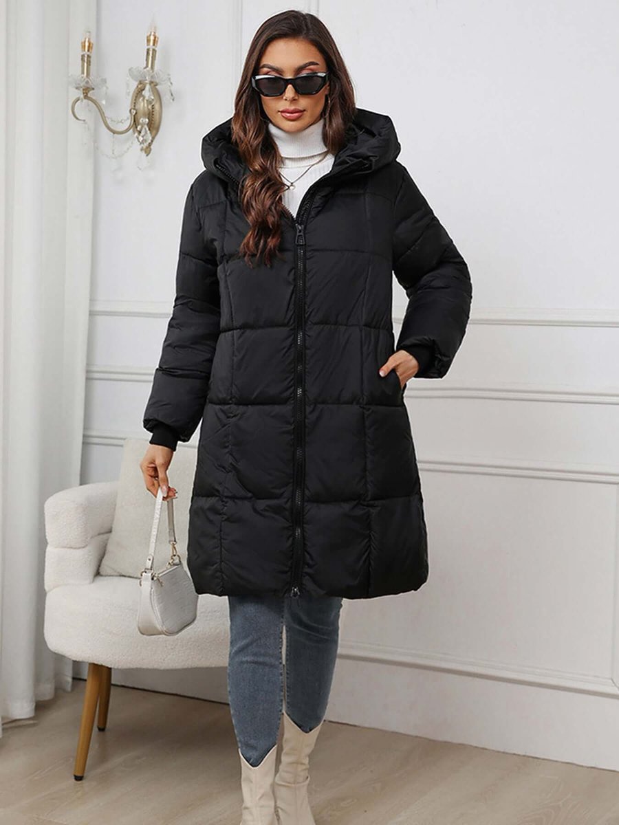 Women's Long Hooded Quilted Ladies Puffer Jacket Coat