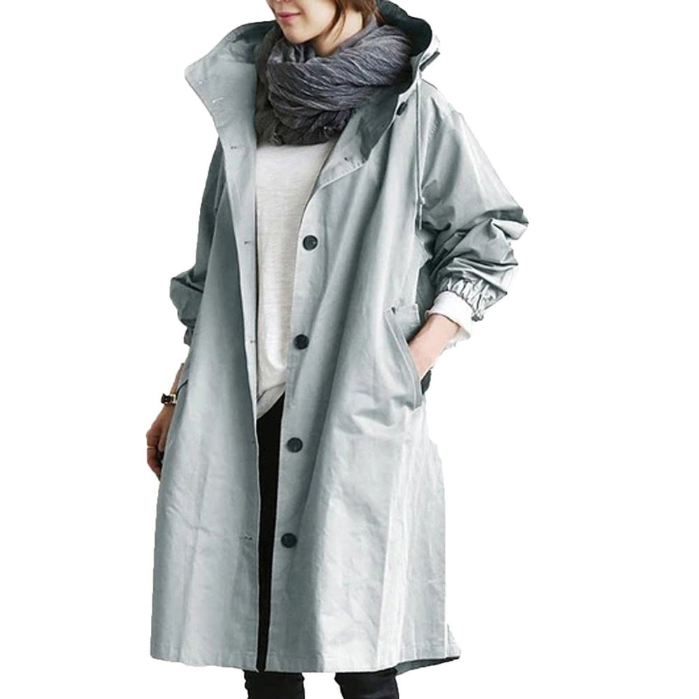 Women's Long Hooded Waterproof Trench Coat Relaxed Fit