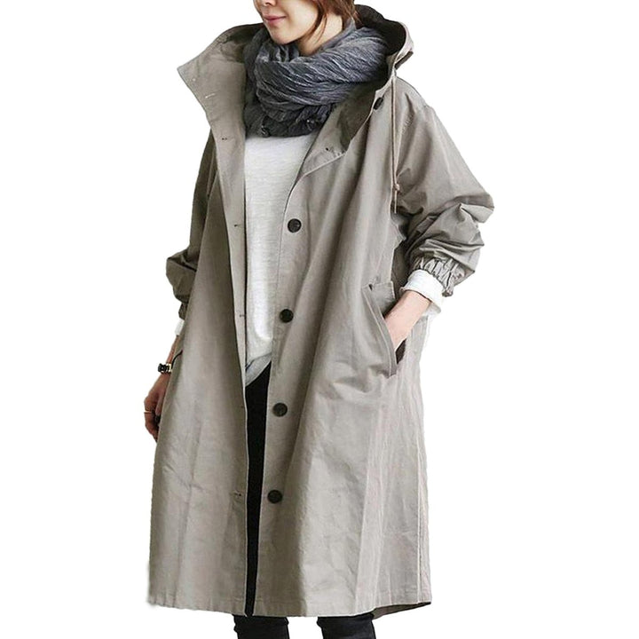 Women's Long Hooded Waterproof Trench Coat Relaxed Fit