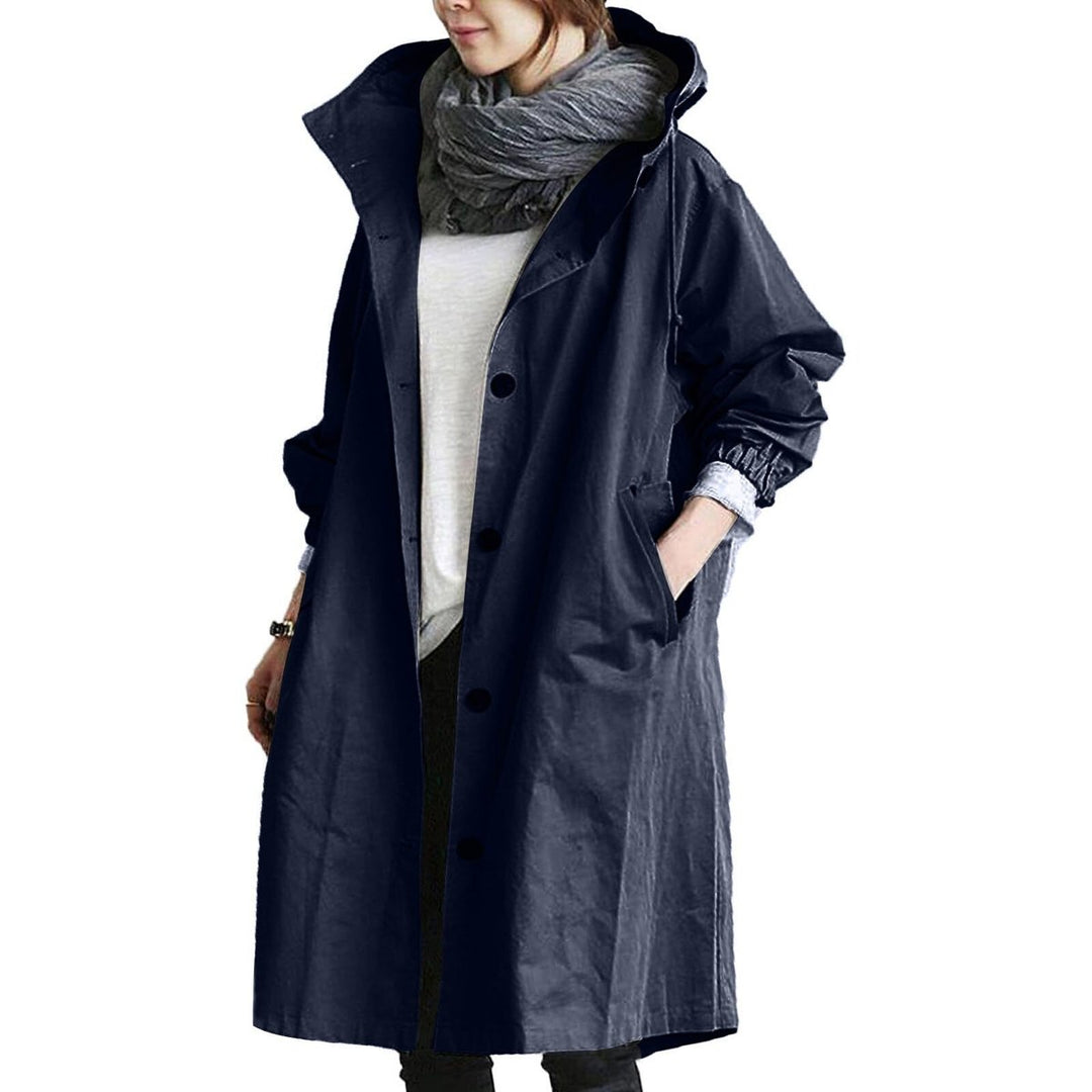 Women's Long Hooded Waterproof Trench Coat Relaxed Fit