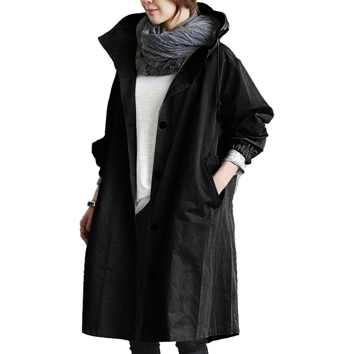 Women's Long Hooded Waterproof Trench Coat Relaxed Fit