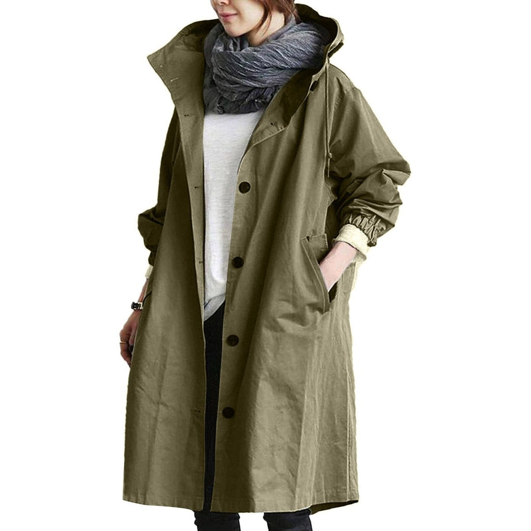 Women's Long Hooded Waterproof Trench Coat Relaxed Fit