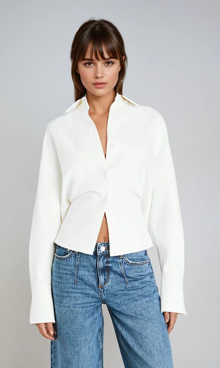 Women's Long-Sleeve Flowy Button-Up Blouse Off-White
