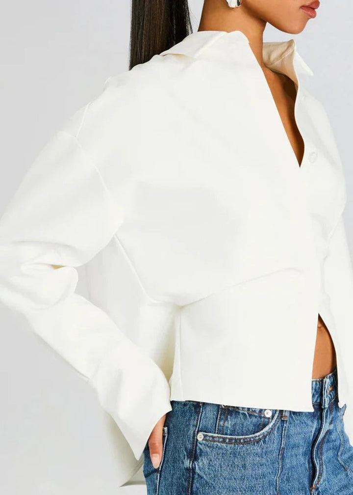 Women's Long-Sleeve Flowy Button-Up Blouse Off-White