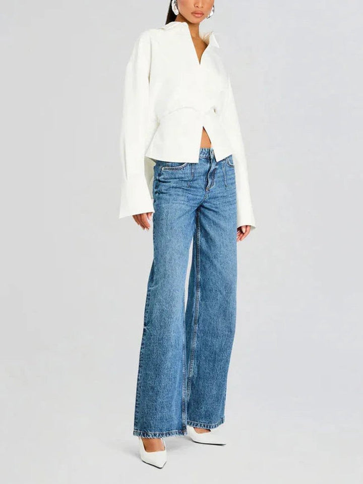Women's Long-Sleeve Flowy Button-Up Blouse Off-White